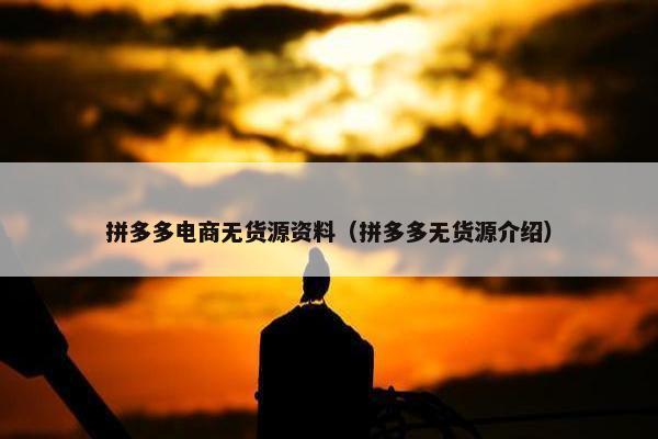 拼多多电商无货源资料（拼多多无货源介绍）