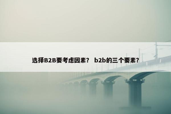 选择B2B要考虑因素？ b2b的三个要素？