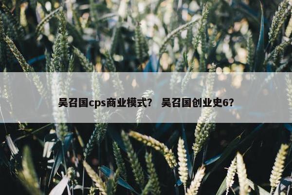 吴召国cps商业模式？ 吴召国创业史6？