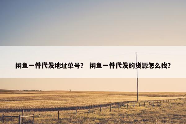 闲鱼一件代发地址单号? 闲鱼一件代发的货源怎么找?