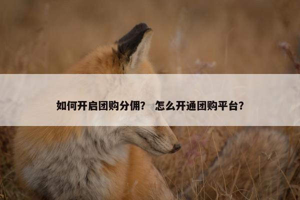 如何开启团购分佣？ 怎么开通团购平台？
