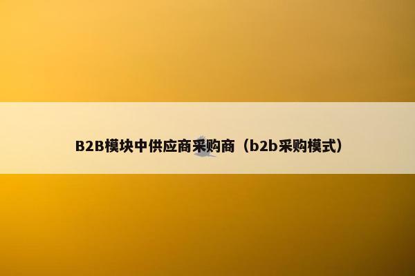 B2B模块中供应商采购商（b2b采购模式）