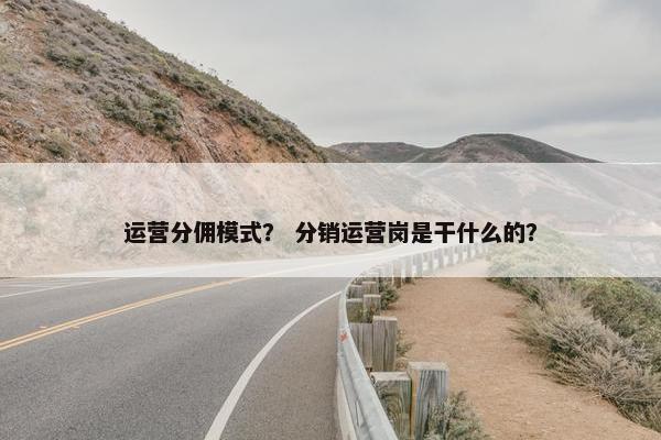 运营分佣模式？ 分销运营岗是干什么的？