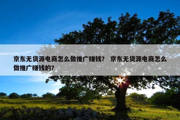京东无货源电商怎么做推广赚钱？ 京东无货源电商怎么做推广赚钱的？