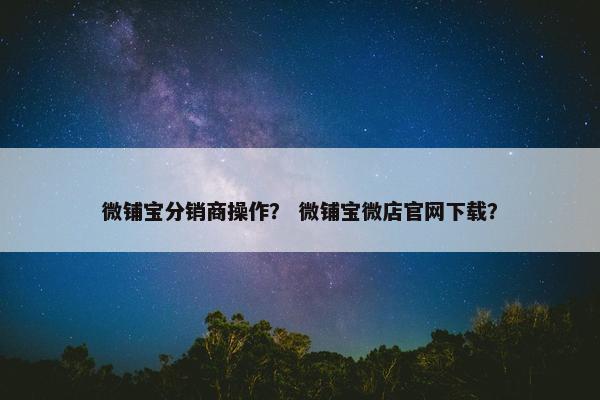 微铺宝分销商操作？ 微铺宝微店官网下载？