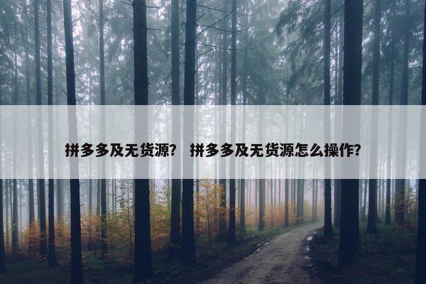 拼多多及无货源？ 拼多多及无货源怎么操作？