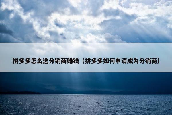 拼多多怎么选分销商赚钱（拼多多如何申请成为分销商）